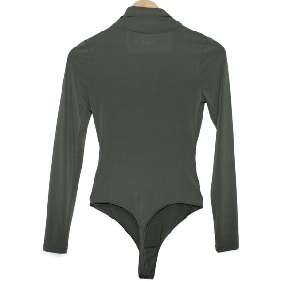 Womens Abercrombie & Fitch Soft A&F Olive Green Cutout Long Sleeve Bodysuit Sz S - Picture 2 of 6